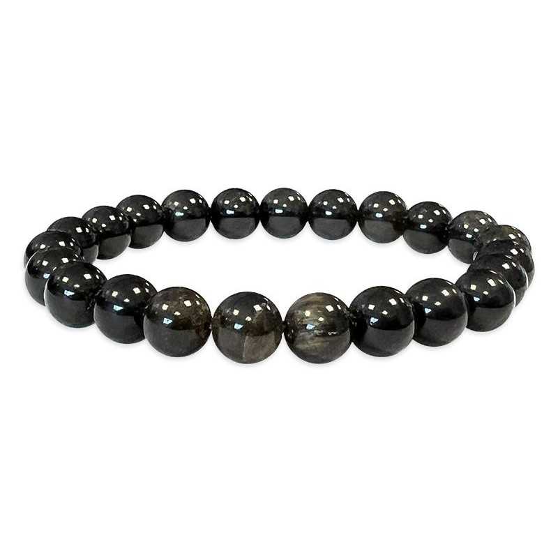 Bracelet Obsidienne Noire Dorée Perles 8mm Pas cher Mandala