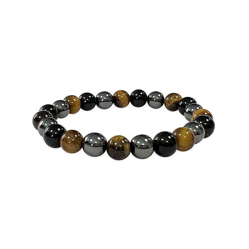 Pulsera Hematites, Ojo De Tigre, Cuentas De Obsidiana Negra 8mm