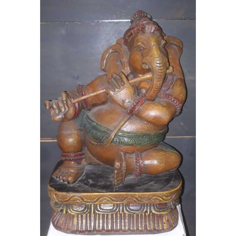 Statuette Ganesh Musicien en Bois 30 cm chez Mandala