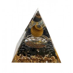 Pyramide Orgonite Oeil de Tigre, Obsidienne Arbre de Vie & Spirale