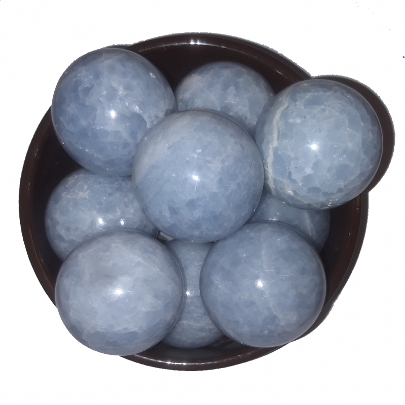 Sphères Calcite Bleue 40 mm et autres pierres chez Mandala