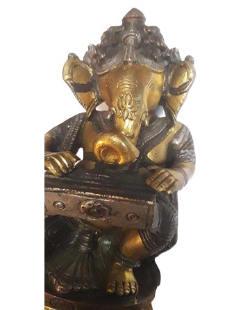 Ganesh Musicien Statuette Laiton