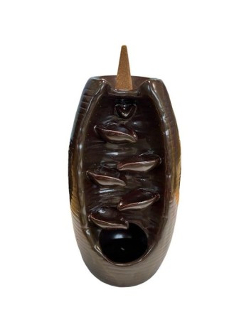 Porta incienso de cerámica marrón-dorado de 20 cm