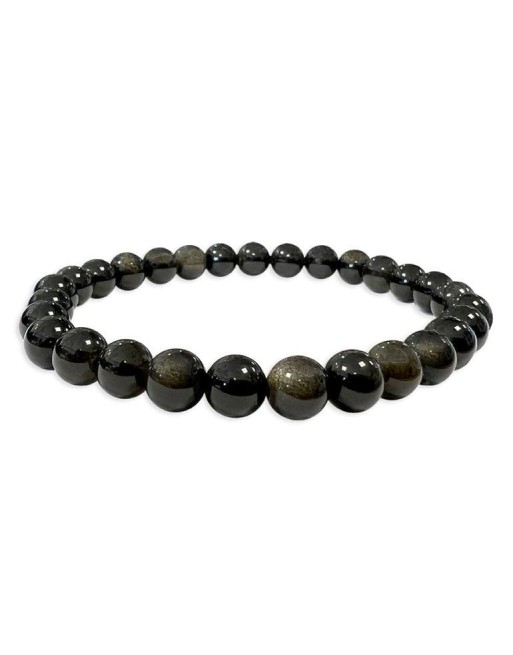 Bracelet Obsidienne Noire Dorée Perles 6mm