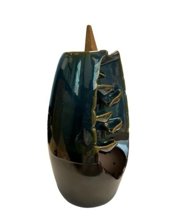 Porta incenso in ceramica a riflusso blu-marrone 20 cm