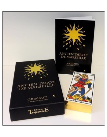 Scatola di lusso in oro con antichi tarocchi di Marsiglia Grimaud