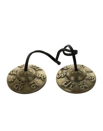 Tibetan Cymbals in Bronze Mantra Engraving Small Model
